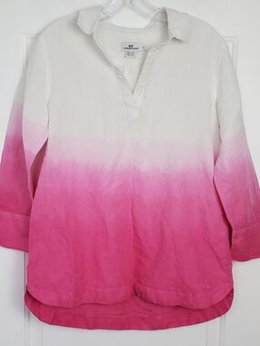 Vineyard Vines Womens Pink Ombre Linen Blend Summer Shirt - Size S - EUC